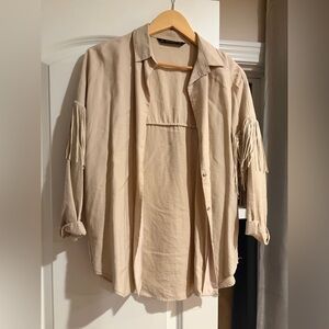 Zara Basic Tan Button-Up Shirt